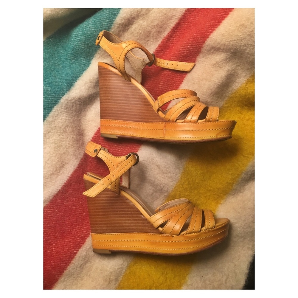 FRYE - “Corrina Stitch” Yellow Leather Wedge